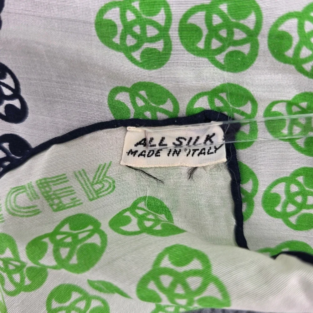 Jaeger Vintage Silk Scarf Made in Italy Green Navy Blue Geometric Square 26x26